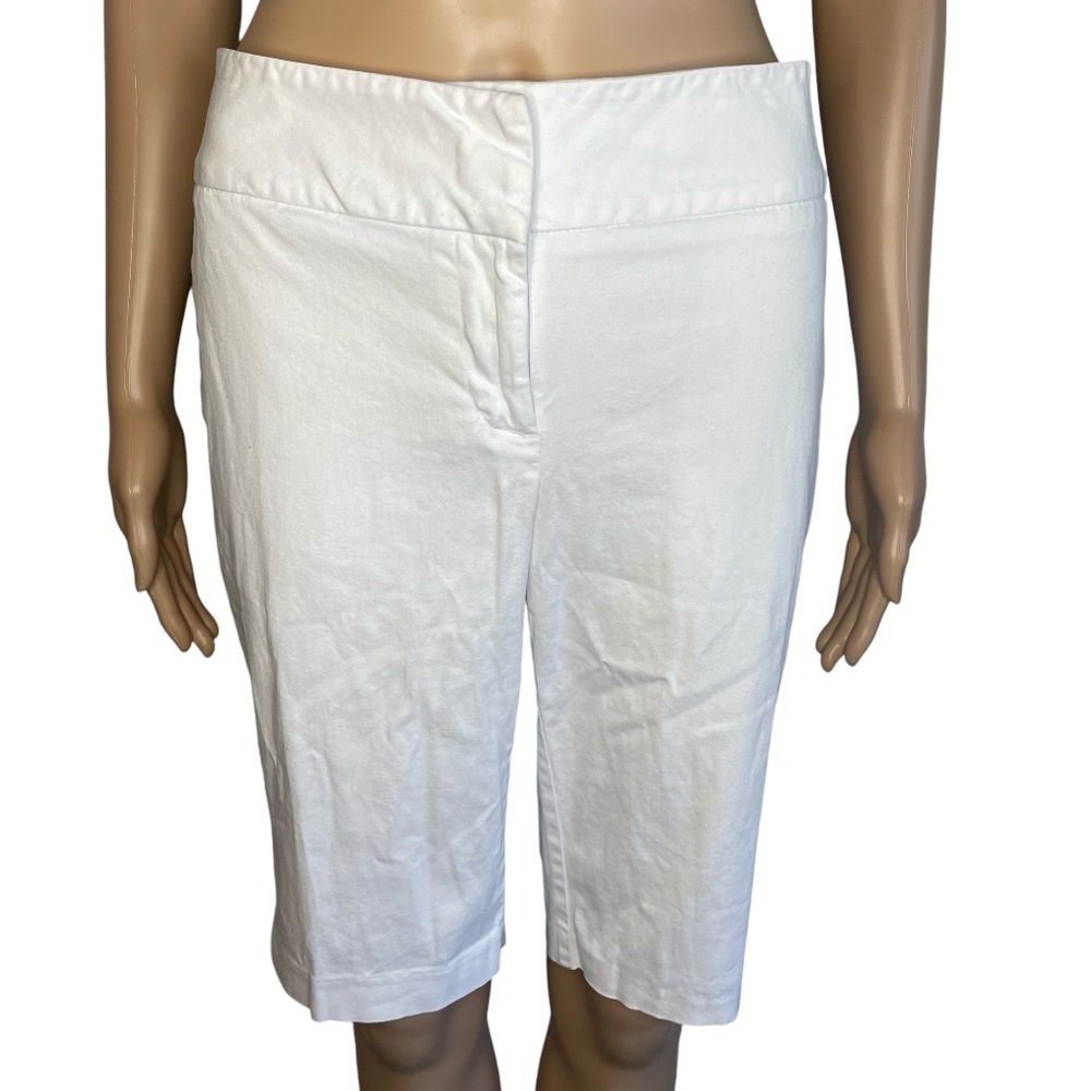 Attention Solid White Casual Knee Length Bermuda Shorts